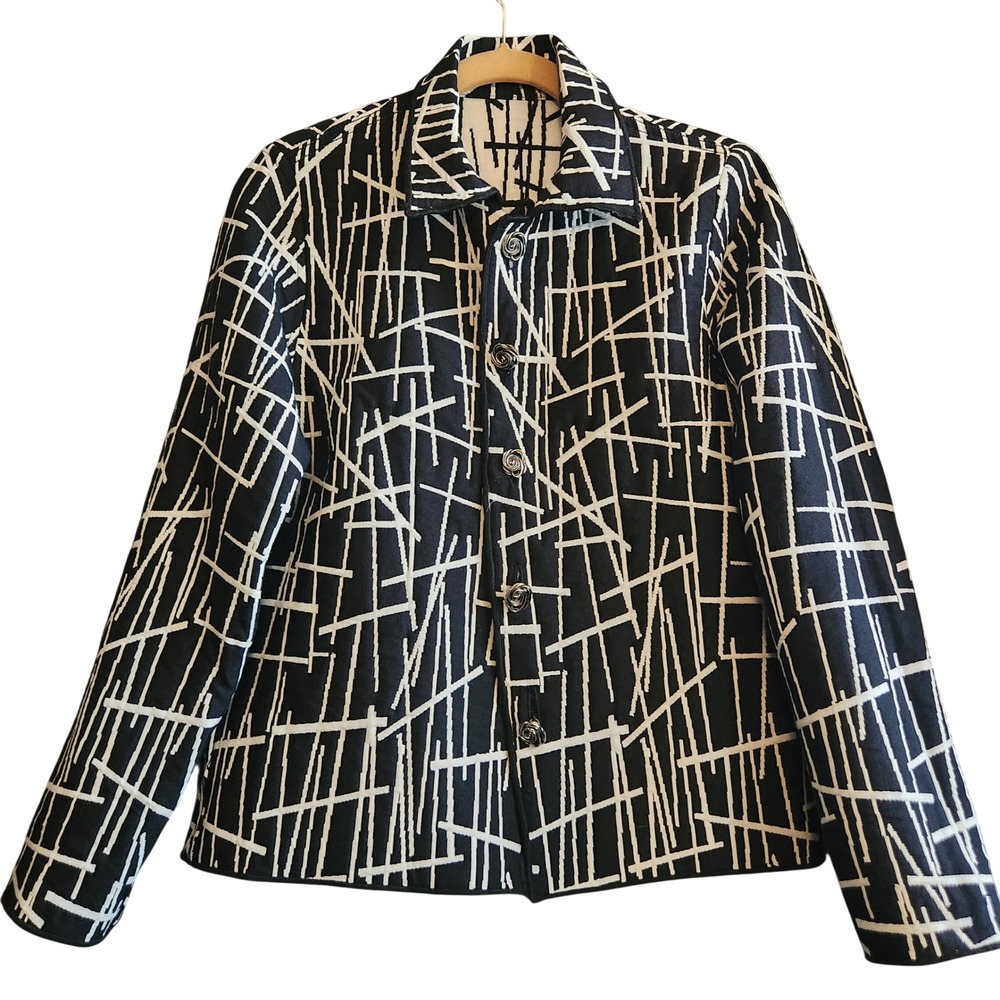 Winding River Reversible Jacket Womens S Black White Abstract Excellent Art Wear